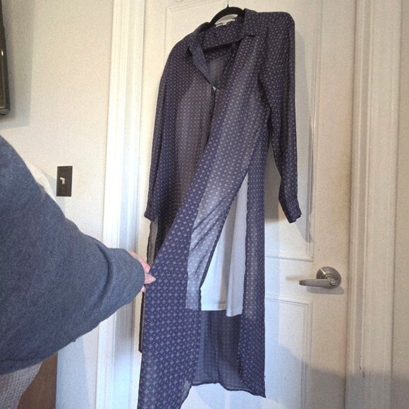 Cecico Womens Sheer Duster Cardigan Dress Medium Longline Layer Slit Print Slip - Picture 3 of 8